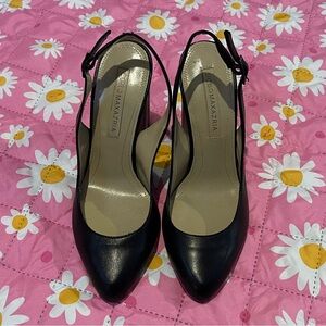 BCBGMAXAZRIA Black Goat Leather Slingback Pumps
